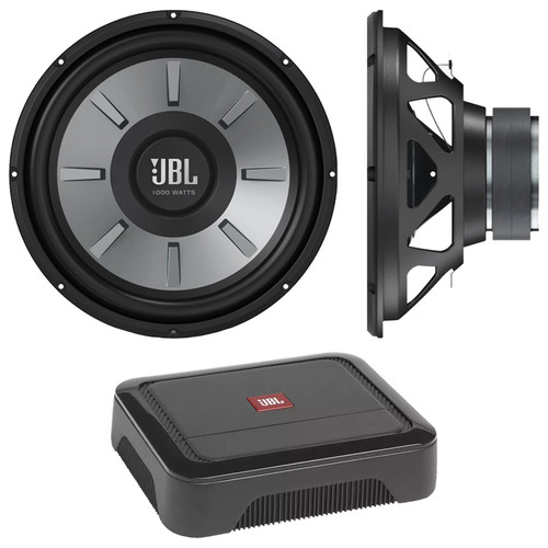 JBL Club A600 High Performance Compact Class D Car Audio Mono Subwoofer Amplifier Bundle Combo with 1 Pair (QTY 2) of JBL Stage 1210 12" 1000 Watts Peak Power Car Audio Subwoofers