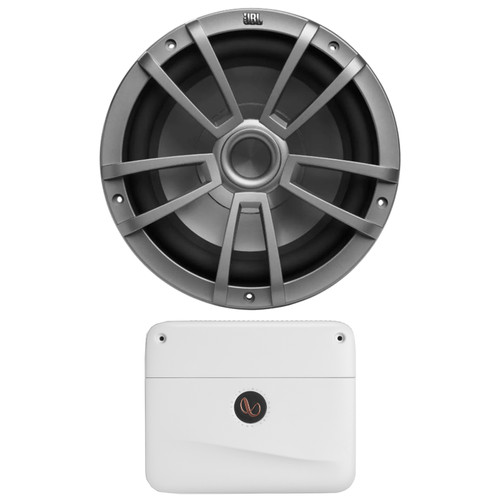 JBL Stage Marine 10" OEM Replacement 600 Watts Max Power Boat Audio Gray Subwoofer (Bulk Packaging), Infinity Marine 6001A 1200 Watt Max Power Mono Class D Marine Audio Amplifier w/Remote Bass Control