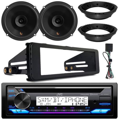 JVC KD-T92MBS Single DIN Marine MotorSports Bluetooth USB/AUX CD Player AM/FM Radio Stereo Receiver w/Install Kit, 2x 6.5" 150 Watts Max Power 2-Way Multi-Element Speakers w/Mounting Ring Adapters