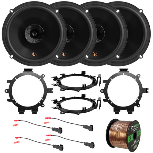 4x Infinity Primus Series PR603F 6.5" 150 Watts Max Power 2-Way Multi-Element Car Audio Speakers, 4x Speaker Mounting Bracket Adaptor, 2x Speaker Wire Harness, Speaker Wire (1995-2009 GM Vehicles)