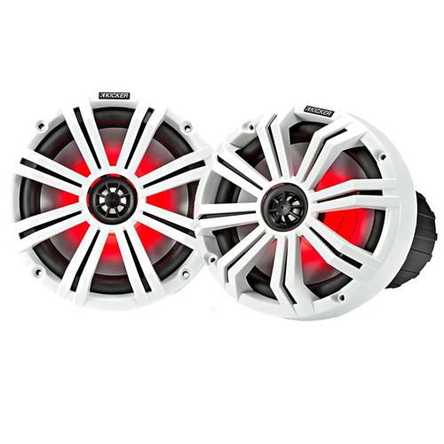 1 Pair (QTY 2) of Kicker 8" OEM Marine Coaxial White Speakers with MultiColor LED Lighting (Bulk Packaging)