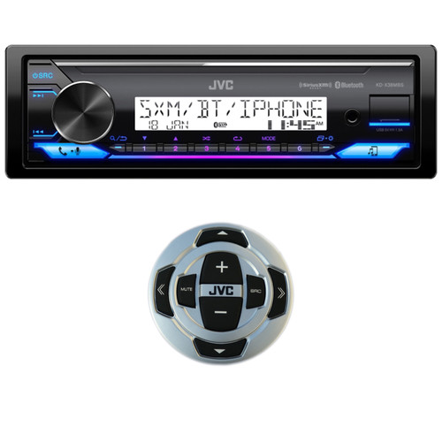 JVC KD-X38MBS Single DIN Marine MotorSports Bluetooth USB AUX LED Stereo Receiver with Wired Remote