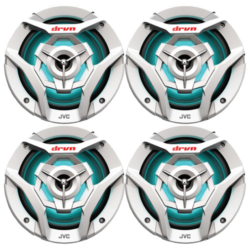 2 Pairs (QTY 4) of JVC CS-DR620MBL 6.5" 260 Watts Peak Power Marine Motorsports 2-Way White Audio Speakers with MultiColor LED Illumination