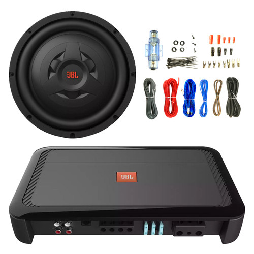 JBL Club A1000 High Performance 1000 Watts RMS Class D Car Audio Mono Subwoofer Amplifier Bundle with 2x 1000W 12" 2 or 4-Ohm Selectable Shallow-Mount Car Audio Subwoofer and Amplifier Wiring Kit