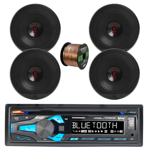 Dual Electronics XDM290BT Single DIN USB Bluetooth AM/FM CD Stereo Receiver, 4x 6.5" 2-Way 225 Watt Max Power Car Audio Speakers with 16 Gauge 50 Feet Wire