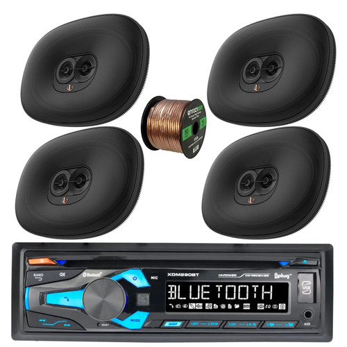 Dual Electronics XDM290BT Single DIN USB Bluetooth AM/FM CD Stereo Receiver, 4x 6x9" 180 Watt Max 3-Way Multi-Element Car Audio Speakers with 16 Gauge 50 Feet Wire