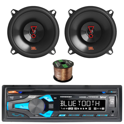 Dual Electronics XDM290BT Single DIN In-Dash Bluetooth MP3 AUX USB AM/FM CD Player Stereo Receiver with 5.25" 2-Way 200 Watt Peak Power Car Audio Speakers (Pair) with Wire