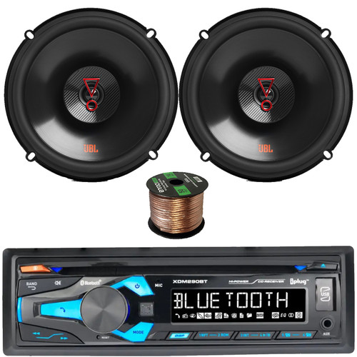 Dual Electronics XDM290BT Single DIN In-Dash CD Player Bluetooth MP3/AUX/USB AM/FM Car Radio Stereo Receiver Combo Bundle with (QTY 2) Of JBL 6.5" 225W 2-Way Coaxial Car Audio Speakers, Speaker Wire