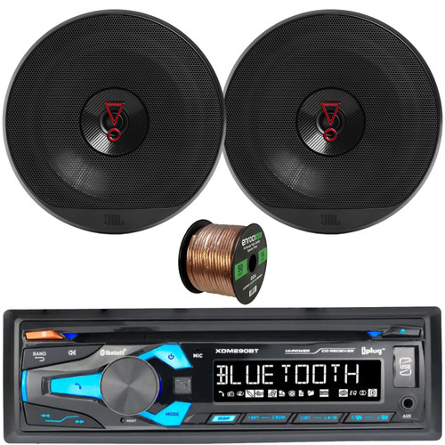 Dual Electronics XDM290BT Single-DIN Bluetooth USB/AUX MP3/CD Player AM/FM Headunit In-Dash Car Audio Stereo Receiver, 2x JBL Stage3 627 6.5" 225W Max 2-Way Coaxial Automotive Speakers, Speaker Wire