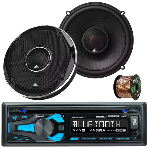 Dual XDM280BT Single DIN Bluetooth AM/FM Radio Stereo USB AUX 200W CD Player Receiver Bundle with 2x JBL 6.5" 225W Peak Power Multi-Element 2-Way Speakers, Speaker Wire