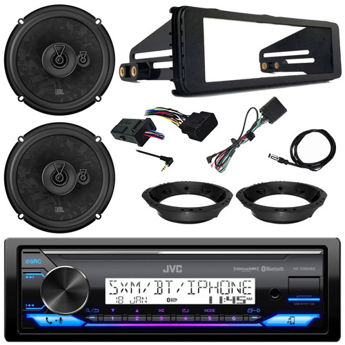 JVC KD-X38MBS Single DIN Marine Bluetooth USB/AUX LED AM/FM Radio SiriusXM Ready Stereo Receiver W/Install Kit, 2x 6.5" 560W Max 3-Way Speakers W/Adapters, Handlebar Control Interface, Radio Antenna
