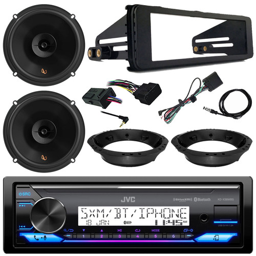 JVC KD-X38MBS Single DIN Marine Motorsports Bluetooth USB/AUX LED AM/FM Radio Stereo SiriusXM Ready Receiver W/Install Kit, 2x 6.5" 150W Max Speakers W/Adapters, Handlebar Control Interface, Antenna
