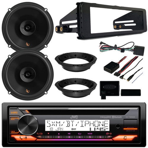 JVC KD-T92MBS Single DIN Marine MotorSports Bluetooth USB/AUX CD Player AM/FM Stereo Receiver W/Install Kit, 2x 6.5" 150W Max 2-Way Speakers W/Adapters, Steering Wheel Control Interface (98-2013)