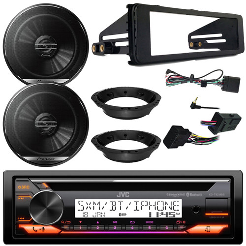 JVC KD-T92MBS Single DIN Marine MotorSports Bluetooth USB/AUX CD Player AM/FM Radio Stereo Receiver W/Install Kit, 2x 6.5" 300W 2-Way Speakers W/Adapters, Handlebar Control Interface (1998-2013 HD)