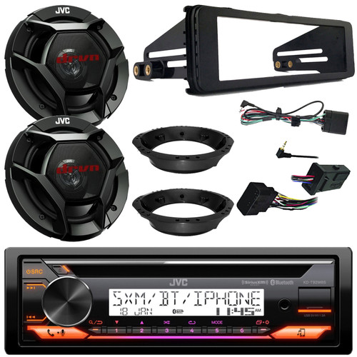 JVC KD-T92MBS Single DIN Marine MotorSports Bluetooth USB/AUX CD Player AM/FM Radio Stereo Receiver W/Install Kit, 2x 6.5" 300W Max Power 2-Way Coaxial Speakers W/Adapters, Handlebar Control Interface
