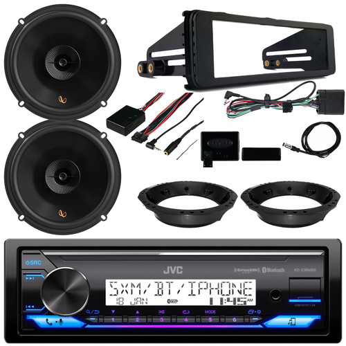 JVC KD-X38MBS Single DIN Marine MotorSports Bluetooth USB/AUX LED AM/FM SiriusXM Ready Stereo Receiver w/Install Kit, 2x 6.5" 150W Max Speakers w/Adapters, Steering Wheel Control Interface, Antenna