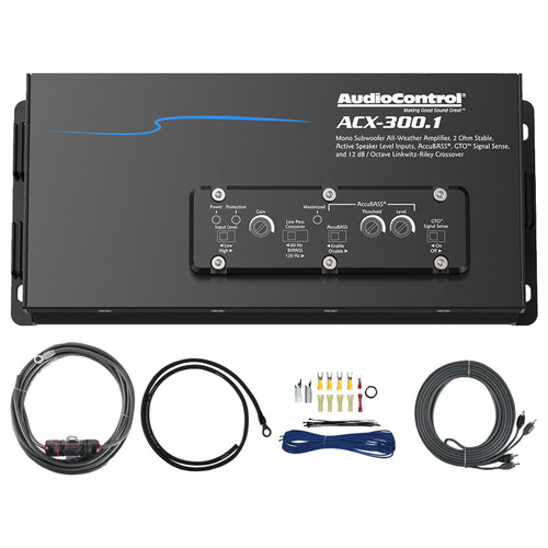AudioControl ACX-300.1 Weatherproof 300 Watts Peak Power Monoblock Amplifier System Bundle Combo with 8 Gauge Amplifier Wiring Installation Kit