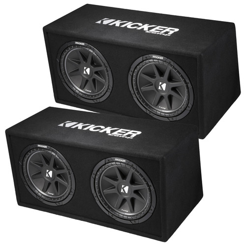 1 Pair (QTY 2) of Kicker 43DC122 Dual 12" 600 Watts Peak Power Comp Dual Car Audio Loaded Subwoofer Enclosures - Bundle Combo