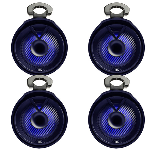 Two Pairs (QTY 4) Of JBL Tower X MT8HLB 8" 450 Watts Peak Power 2-Way Wakeboard Tower Marine Audio RGB LED Black Speakers