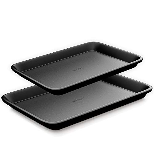 Non-Stick Cookie Sheet Baking Pans - 2-Pc. Professional Quality Kitchen Cooking Non-Stick Bake Trays w/ Black Diamond Coating Inside & Outside, Dishwasher Safe - NutriChef NC2TRBL