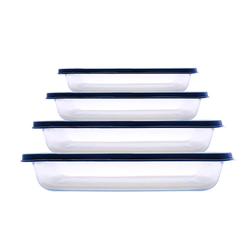 NutriChef 4 Sets Glass Bakeware - High Borosilicate Rectangular Glass Baking Dish w/ Blue BPA-Free PE Lids, Freezer-to-Oven Home Kitchen Bake Casserole Food Storage Stackable Tray Pan, Dishwasher Safe