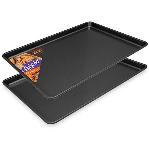 Nonstick Cookie Sheet Baking Pan - 2PC Large Metal Oven Baking Tray Mega Pan Kitchen Cooking Non-Stick Bake Trays - Stylish Metallic Black Coating PFOA PFOS PTFE Free - NutriChef NCLGBP16