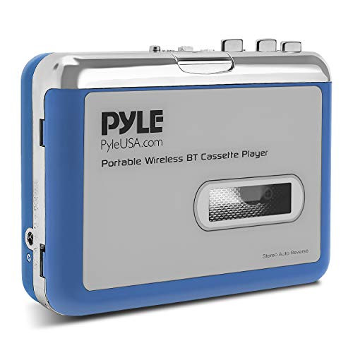 Portable Wireless BT Cassette Player - Lid Switcher, AUX Port w/LED Indicator, Auto Reverse Function, USB Cable for Power Supply, 3.5mm Earphone Jack & Bluetooth Transmitter - Pyle PCASRSD18BT