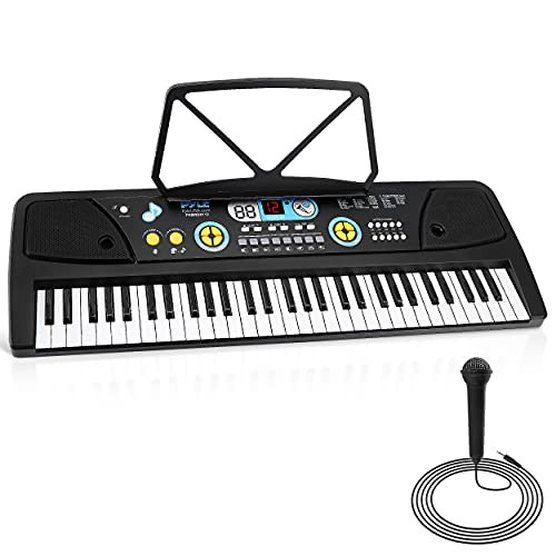 Pyle, Electric Keyboard 61 Keys-Portable Digital Musical Karaoke Piano Keyboard-10 Rhythms 16 Tones, Stereo Speakers, Rechargeable Battery-Wired Microphone-Beginners Kids (PKBRD6112)
