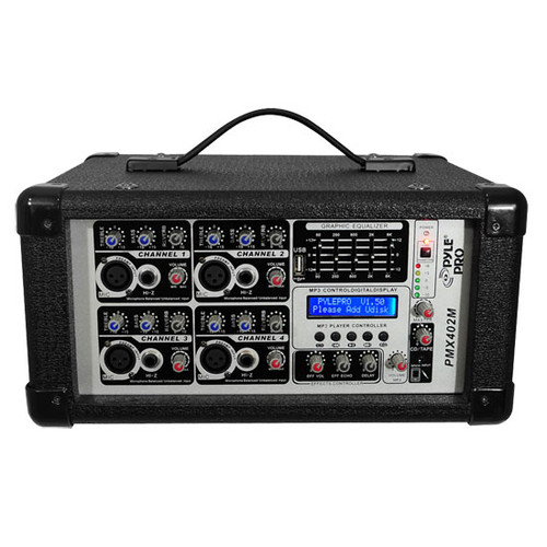 Pyle PMX402M 4 Channel 400 Watts Powered Mixer w/ MP3 USB Input DJ Pro