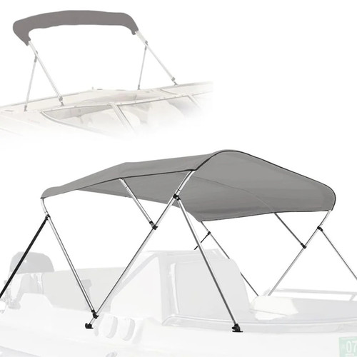 Waterproof Boat Bimini Top Cover - 61-66" W 4 Bow Bimini Top Canvas Sun Shade Boat Canopy 1" Double Wall Alu Frame Tube, 2 Straps 2 Rear Support Poles, Storage Boot -SereneLife SLBT4GR618 (Gray)