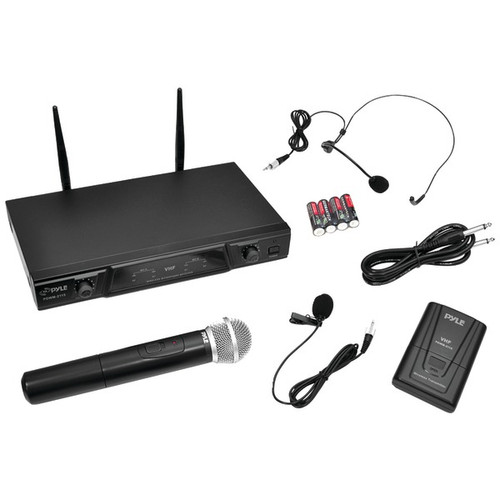 Pyle Wireless Microphone System with Belt Pack Transmitter, Handheld, Lavaliere and Headset Mics