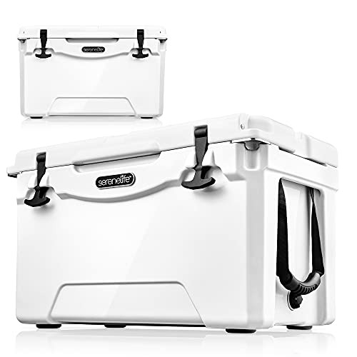 75 Quart Portable Cooler Box - Lightweight Heavy-Duty Travel Ice Cooler with 2-Way Handles, Drain - 5 Days Ice Retention, Holds 63 12-Ounce Cans & 2-Liter Bottles - SereneLife SLCB75 (White)