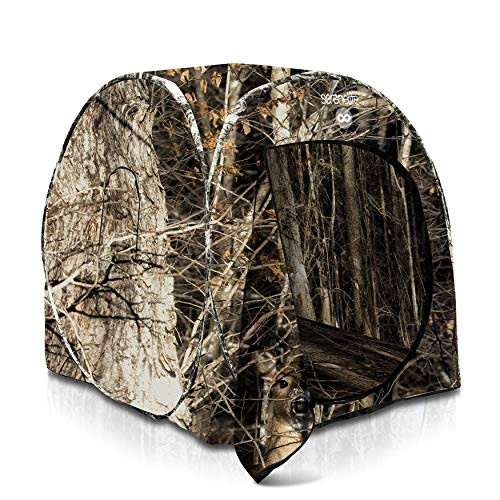 SereneLife One Person Hunting Blind - Durashell Plus Hunting Ground Blind Tent Pop Up Blinds for Hunting w/ Spring Steel Frame, Camo Polyester Fabric, Includes Carry Bag, Ropes, Stakes, Poles - SLHT39