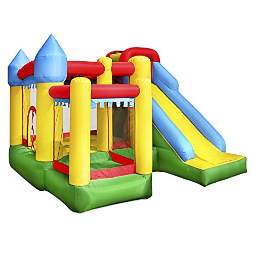 Inflatable Bounce House Castle Bouncer - Indoor/Outdoor Portable Jumping Bounce Castle w/ Slide, Safety Net - Kids Castle Party Bounce House - Ocean Balls, Air Pump, Carry Bag - SereneLife SLIB970
