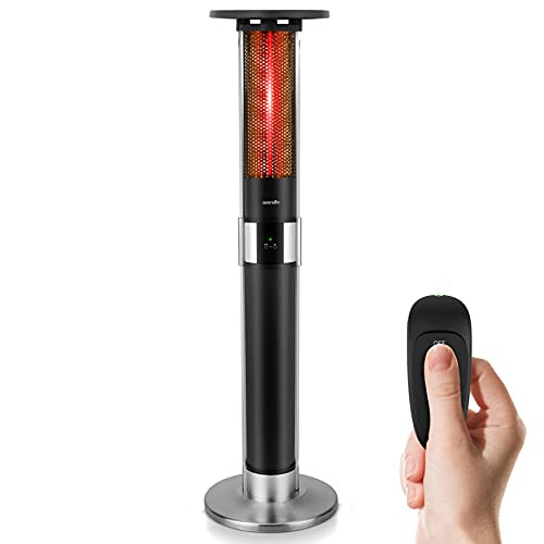 Infrared Outdoor Electric Space Heater - 1500 Watt Portable Fast Heating Outdoor Tower Heater Odorless Waterproof Electric Patio Heater w/ Tip-over Safety Switch - Remote Control- SereneLife SLOHT44