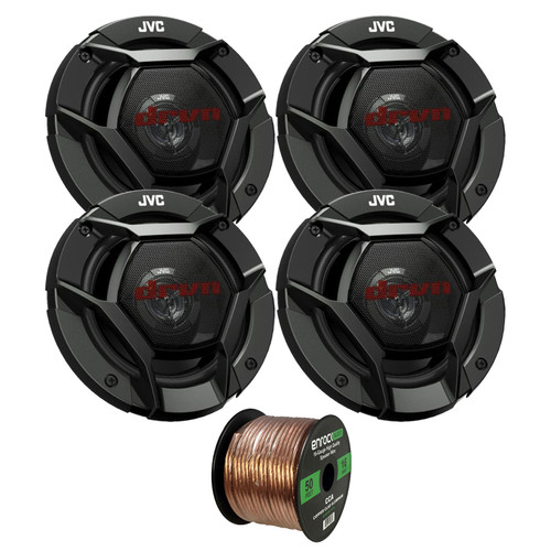 2 Pairs (QTY 4) of JVC CS-DR521 drvn DR Series 5.25" 2-Way Coaxial 260 Watts Max Power Automotive Car Audio Speakers Bundle Combo with 16 AWG Gauge 50 Feet Speaker Wire Cable