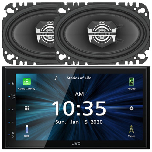 JVC KW-M56BT 6.8" Capacitive Touch Monitor Double-DIN Bluetooth USB/MP3 AM/FM Radio Digital Media Stereo Receiver, 2x JVC CS-V4627 drvn V Series 4x6" 140W Max Power 2-Way Coaxial Car Audio Speakers