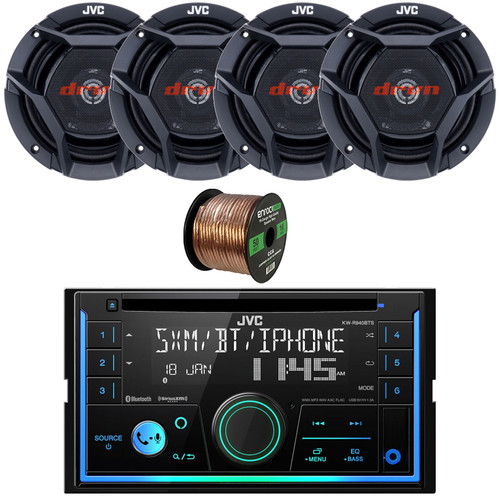 JVC KW-R940BTS Double DIN Bluetooth USB AUX AM/FM Stereo CD Player Receiver Bundle Combo with 4x 6.75" 300 Watts Max Power Shallow-Mount Coaxial Car Audio Speakers and 16G Speaker Wire