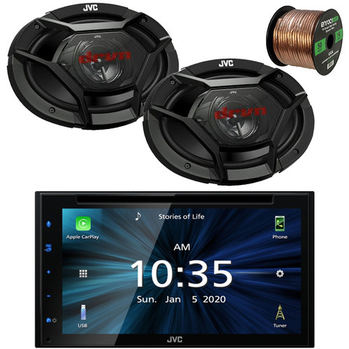 JVC KW-V660BT 6.8" Capacitive Touch Monitor Double DIN AM/FM Radio Stereo Bluetooth USB DVD Player Multimedia Receiver, 2x 6x9" 500 Watts Max Power 3-Way Coaxial Car Audio Speakers, 16G Speaker Wire