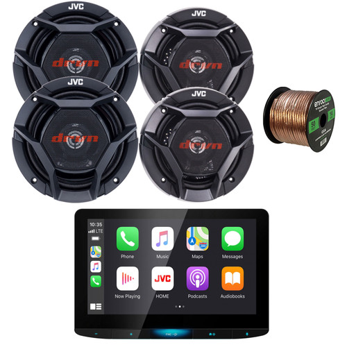 JVC KW-Z1000W HD Radio AM/FM USB Bluetooth Digital Media Hi-Def Monitor Receiver Bundle with 2x 6.75" 300W Max Shallow-Mount Car Speakers, 2x 6.5" 2-Way Coaxial 300W Automotive Speakers, Speaker Wire