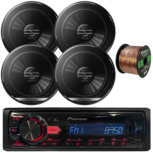 Pioneer MVH-85UB Single DIN USB/AUX MP3 Player AM/FM Radio Digital Media Car Audio Stereo Receiver, 4x Pioneer TS-G1620F 6.5" 300W Max Power 2-Way Coaxial Automotive Speakers, 16 Gauge Speaker Wire