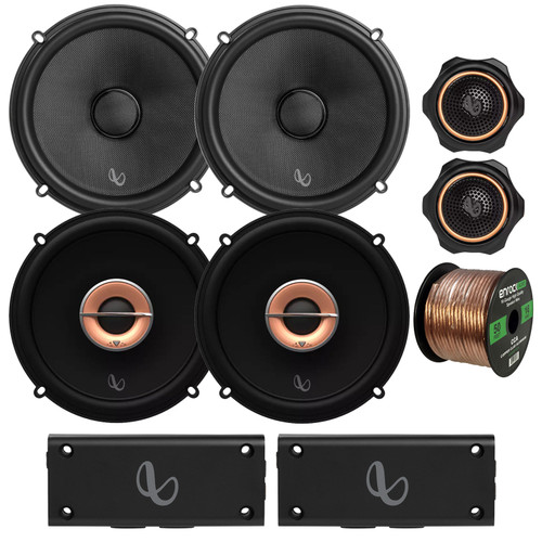 2x Infinity KAPPA 63XF 6.5" 255 Watts Peak Power 2-Way Car Audio Speakers, 2x KAPPA 603CF 6.5" 330 Watts Peak Power 2-Way Vehicle Component Speakers, 16 AWG Gauge 50 Feet Speaker Wire Cable