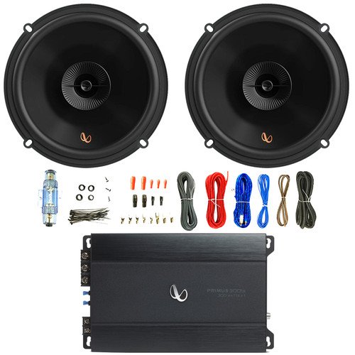 2x Infinity Primus Series PR603F 6.5" 150 Watts Max Power 2-Way Multi-Element Car Audio Speakers, 300W RMS Power Compact Mono Automotive Subwoofer Amplifier, 8 Gauge Amplifier Wiring Installation Kit
