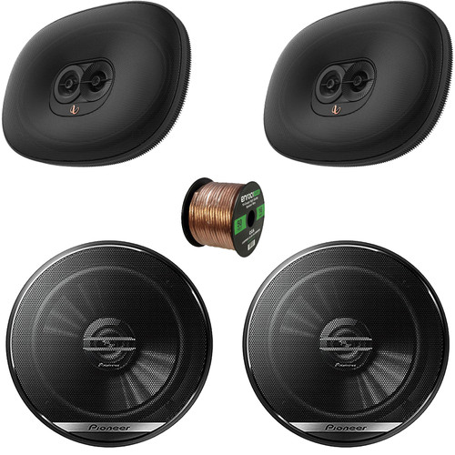 2x Infinity Primus 693M 6x9" 180 Watt Max Power 3-Way Multi-Element Black Car Audio Speakers, 2x Pioneer TS-G1620F 6.5" 300W Max Power 2-Way Coaxial Automotive Speakers, 50 Feet 16 Gauge Speaker Wire