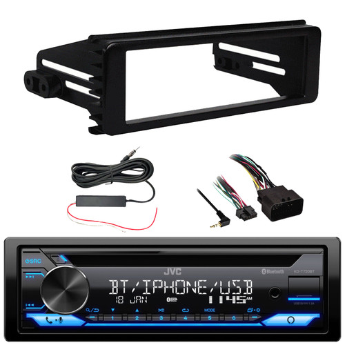 JVC KD-T720BT Single DIN Bluetooth USB/AUX CD Player AM/FM Radio Multimedia Stereo Receiver, Signal Reception Amplifier Booster Kit, Stereo Install Kit for select 1998-2013 Harley Davidson Motorcycles