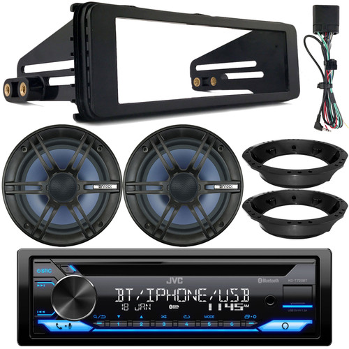 JVC KD-T720BT Single-DIN Bluetooth Stereo AM/FM USB/AUX CD Player Multimedia Receiver W/Single-DIN Stereo Install Kit, 2x 6.5" 120 Watts Max Power 2-Way Coaxial Speakers W/Mounting Ring Adapters