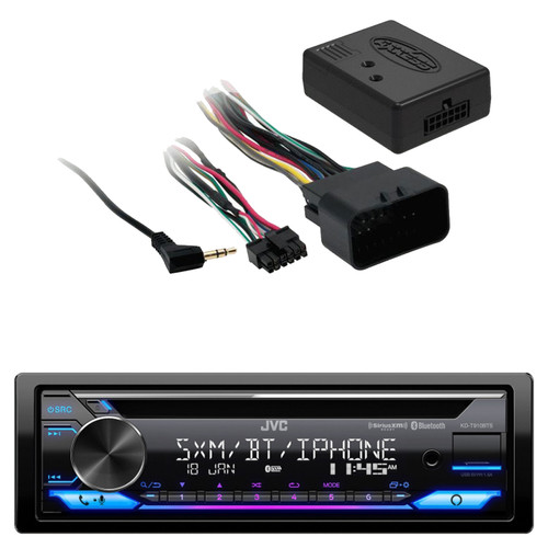 JVC KD-T910BTS Single DIN In-Dash CD Player Bluetooth USB AUX AM/FM Radio Stereo Receiver Bundle Combo with Handle Bar Controls Interface (Fits Select 1998-2013 Harley Davidson Motorcycles)