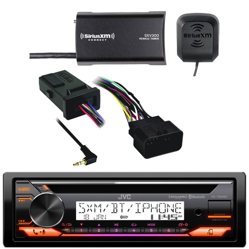 JVC KD-T92MBS Single DIN Marine Bluetooth USB AUX AM/FM Radio Stereo CD Player Receiver Bundle Combo with SiriusXM Tuner Kit, Handlebar Control Interface (Fits Select 1998-2013 Harley Davidson)