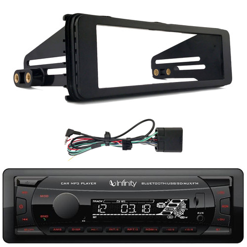 Infinity Alpha 100 Single DIN Bluetooth USB/AUX SD FM Radio MP3 Player Digital Media Car Receiver with Single-DIN Stereo Installation Kit (Fits Select 1998-2013 Harley Davidson Touring Motorcycles)