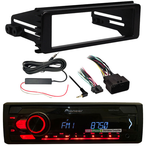 Pioneer MVH-S115UI Single DIN In-Dash USB AUX Digital Media Radio Receiver Bundle Combo with Stereo Install Kit and Signal Reception Amplifier (Fits Select 1998-2013 Harley Davidson Motorcycles)